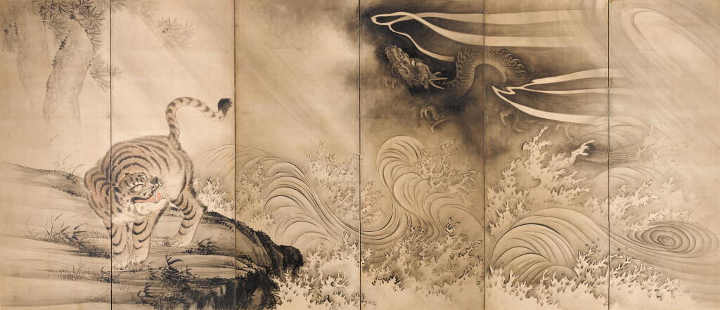 View full screen - View 1 of Lot 4. Anonymous | Tiger and Dragon (Ryuko zu) | Edo period, 18th century.