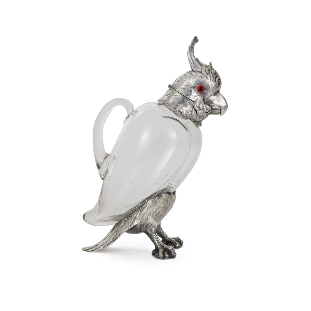View full screen - View 1 of Lot 263. A Victorian Silver-Mounted Glass Cockatoo Claret Jug, Alexander Crichton, London, 1882.