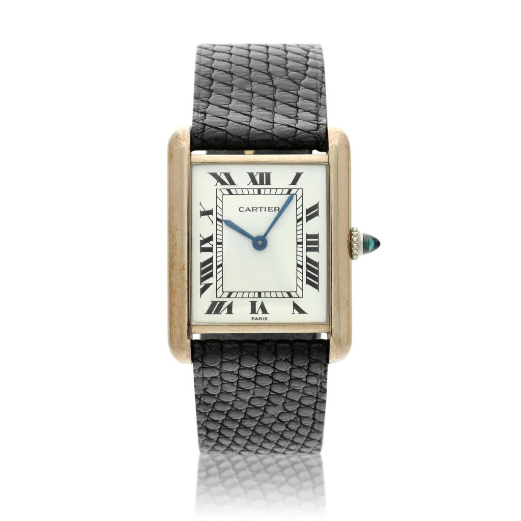 View full screen - View 1 of Lot 256. Tank, A white gold rectangular wristwatch, Circa 1985.