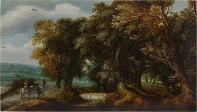 View full screen - View 1 of Lot 109. Landscape with Travelers on a Path at the Edge of a Forest.