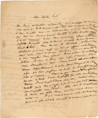 View full screen - View 1 of Lot 57. G. Meyerbeer. Autograph letter signed to Émile Deschamps, librettist of "Les Huguenots", 1835.