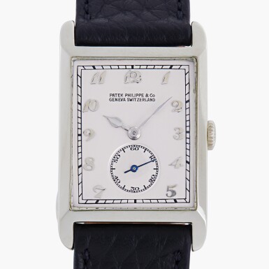 View full screen - View 1 of Lot 105. A white gold rectangular wristwatch with Breguet numerals dial | Circa 1926.