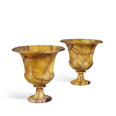 View full screen - View 1 of Lot 120. A Pair of Regency Derbyshire Fluorspar Campana Vases, Early 19th Century.