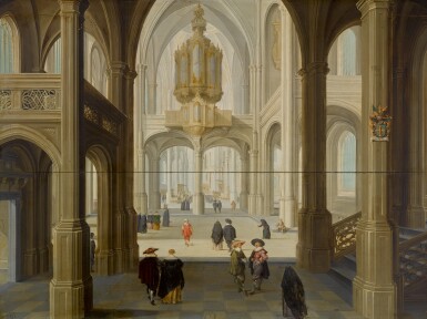 View full screen - View 1 of Lot 51. DIRCK VAN DELEN | An imaginary church interior, with a large pipe organ.