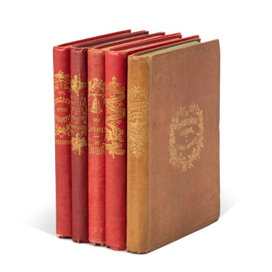 View full screen - View 1 of Lot 1051. Dickens, Charles | “Bah!” said Scrooge, “Humbug!” — the complete Christmas books, all in original cloth.