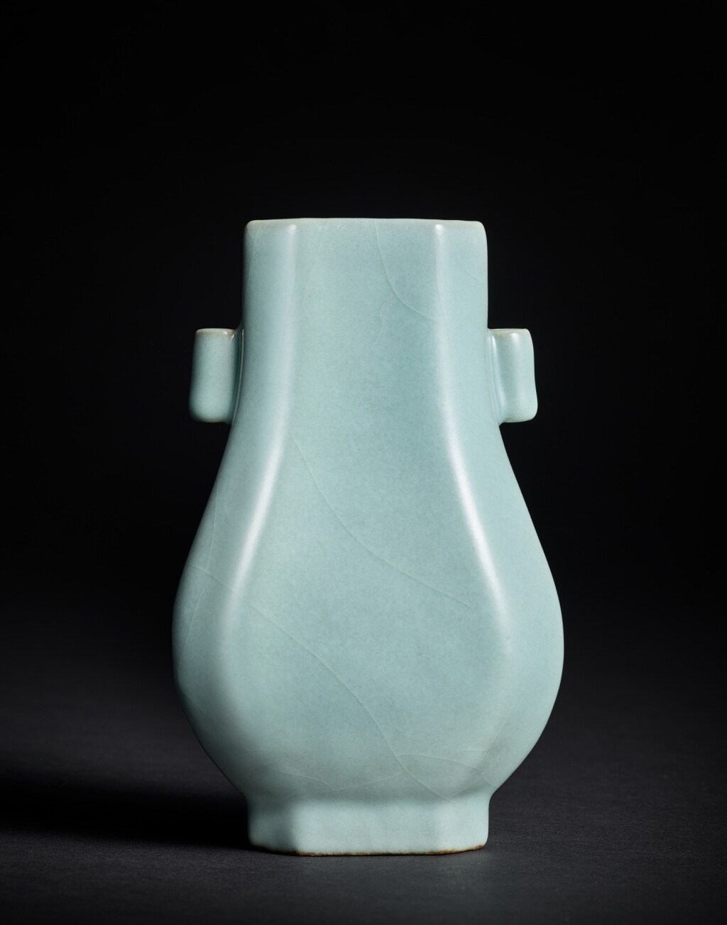 View full screen - View 1 of Lot 9841. A fine and rare guan-type vase, fanghu, Seal mark and period of Qianlong | 清乾隆 仿官釉貫耳方壺 《大清乾隆年製》款.