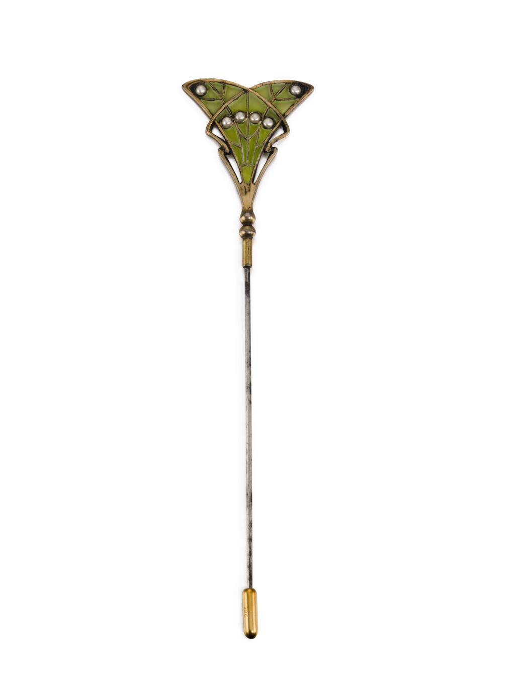 View full screen - View 1 of Lot 96. A GERMAN SILVER AND PLIQUE-A-JOUR ENAMEL HAT PIN, HEINRICH LEVINGER (LEVINGER & BISSINGER), PFORZHEIM, EARLY 20TH CENTURY.