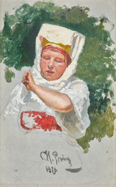 View full screen - View 1 of Lot 39. ILYA EFIMOVICH REPIN | STUDY FOR PROCESSION IN AN OAK FOREST.