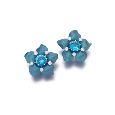 View full screen - View 1 of Lot 263. Margherita Burgener, Pair of zircon and diamond earrings (Margherita Burgener, Orecchini con zirconi e diamanti).