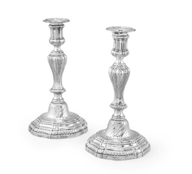 View full screen - View 1 of Lot 331. A pair of silver candlesticks, JF Villemsens, Paris, 1775-1776 | Paire de flambeaux en argent par JF Villemsens, Paris, 1775-1776.