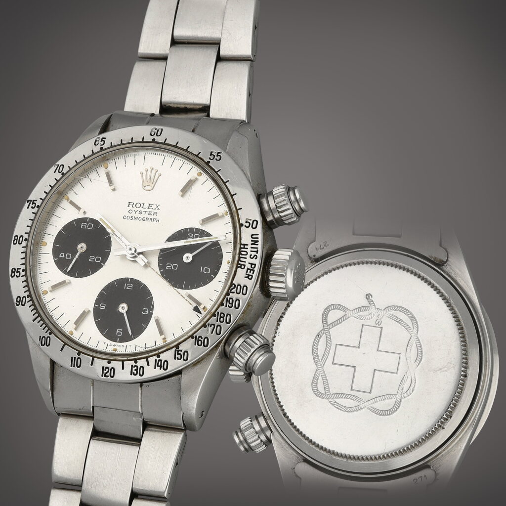View full screen - View 1 of Lot 1. Daytona 'Alpine Cross', Reference 6265 owned by Dainius Makauskas 'The Mountain Tiger' | A stainless steel chronograph wristwatch with bracelet | Circa 1971.