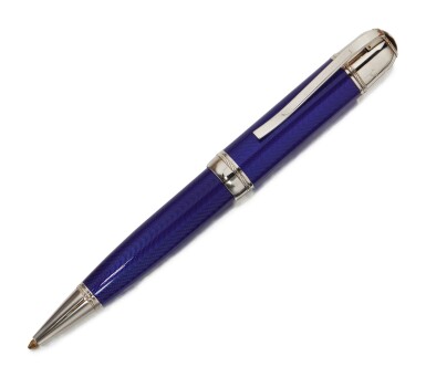 View full screen - View 1 of Lot 79. MONTBLANC | A PLATINUM PLATED AND BLUE LACQUER BALLPOINT PEN, CIRCA 2003.