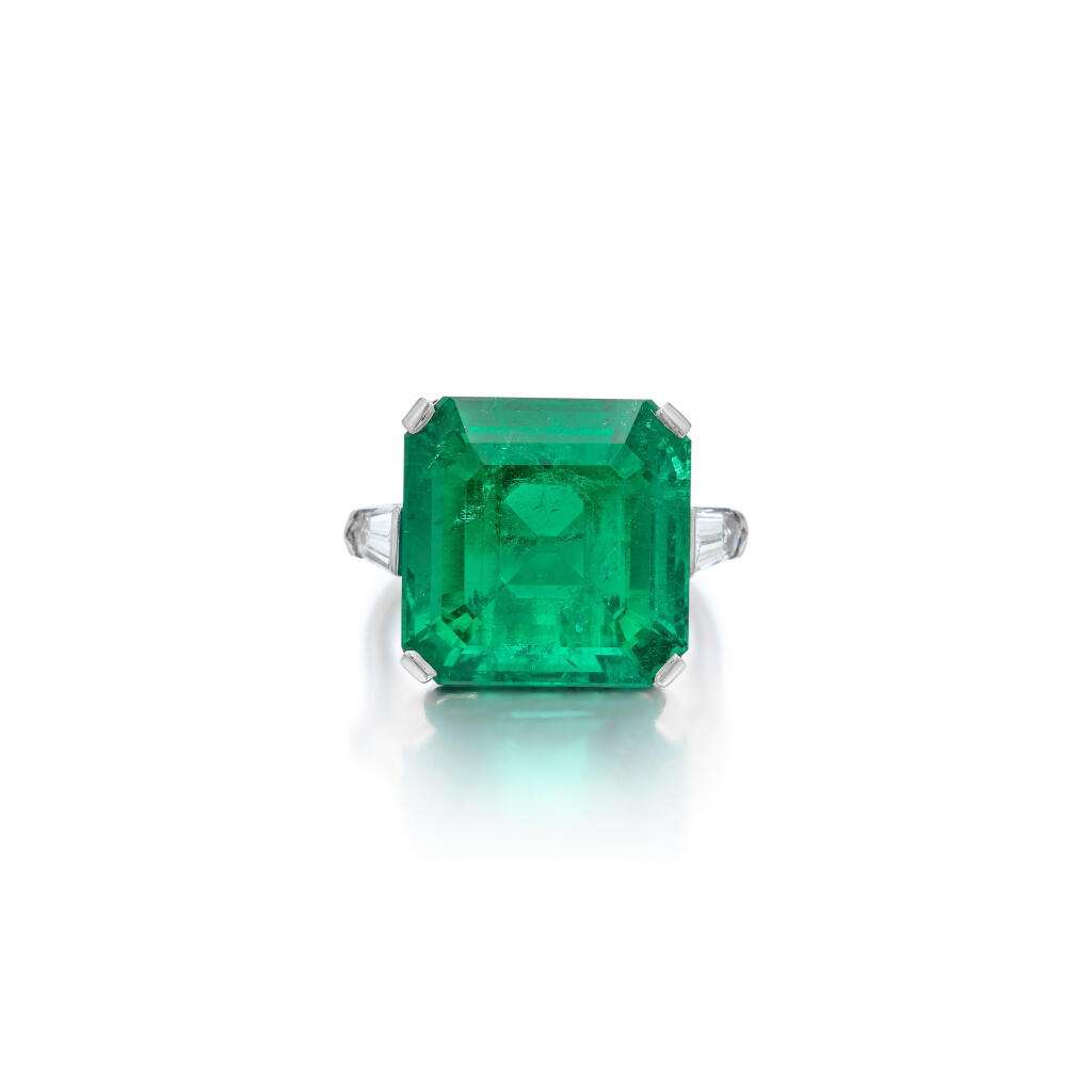 View full screen - View 1 of Lot 510. Emerald and diamond ring.