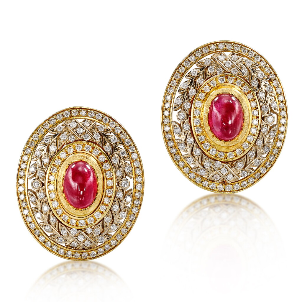 View full screen - View 1 of Lot 2952. Pair of Ruby and Diamond Ear Clips | 馬里奧 布契拉提 | 紅寶石 配 鑽石 耳夹一對.