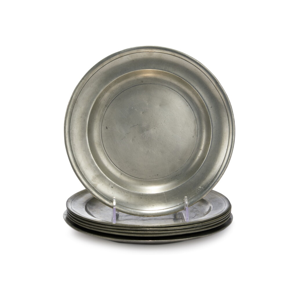 View full screen - View 1 of Lot 613. Group of Six American Pewter Plates, Second half 18th Century.