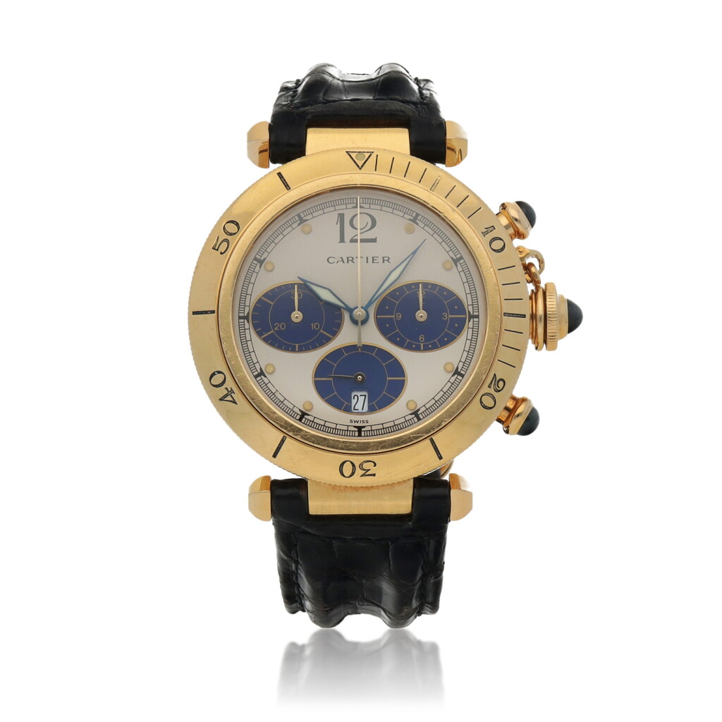 View full screen - View 1 of Lot 60. Pasha Yellow gold chronograph wristwatch with date Circa 1995.