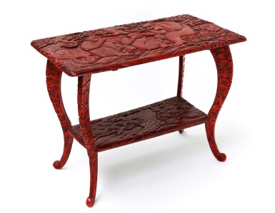 View full screen - View 1 of Lot 64. A RECTANGULAR CINNABAR LACQUER TABLE, JAPAN OR EUROPE, 20TH CENTURY | TABLE EN BOIS SCULPTÉ ET LAQUÉ ROUGE, EUROPE OU JAPON, XXE SIÈCLE.