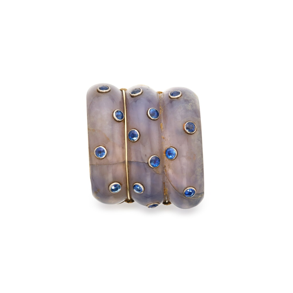 View full screen - View 1 of Lot 254. Blue Chalcedony and Sapphire Clip, France.