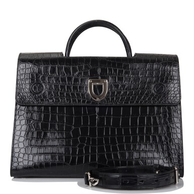 View full screen - View 1 of Lot 89. Christian Dior Black Diorever Tote of Matte Alligator with Silver Tone Hardware.