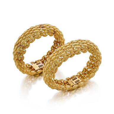 View full screen - View 1 of Lot 135. Pair of Gold Bracelets.