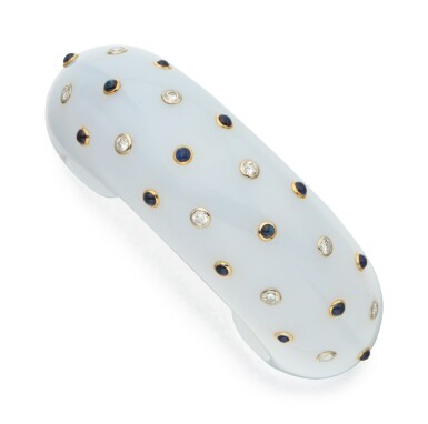 View full screen - View 1 of Lot 24. CHALCEDONY, SAPPHIRE AND DIAMOND CUFF-BRACELET, TRIANON.