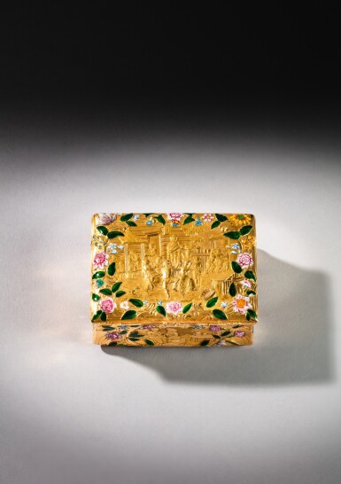 View full screen - View 1 of Lot 60. A gold and enamel snuff box, Jean Moynat, Paris, 1745/1746.