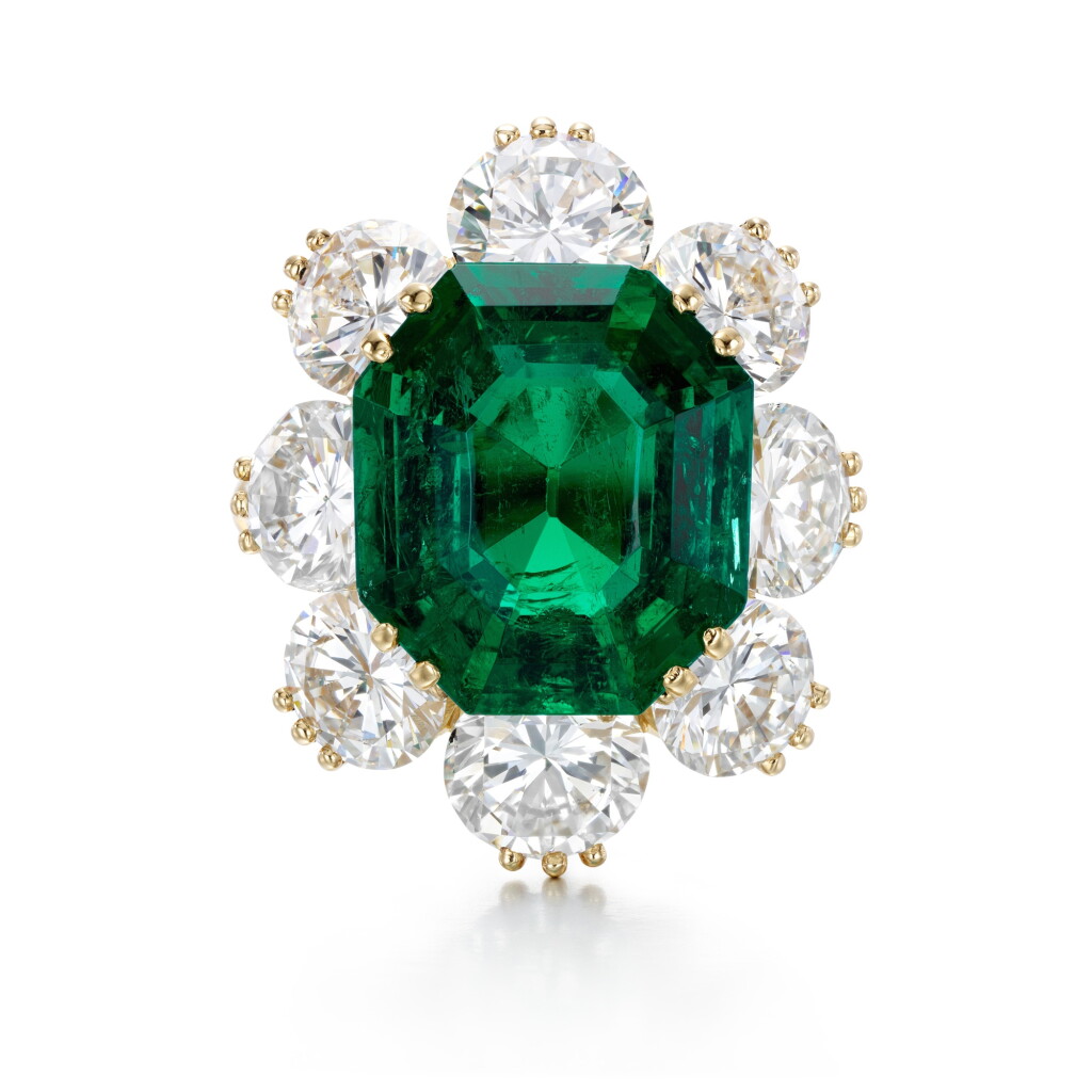 View full screen - View 1 of Lot 91. A Superb Emerald and Diamond Ring.