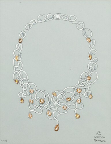 View full screen - View 1 of Lot 90. Lorenz Baumer | Dessins préparatoires pour colliers | Preparatory drawings for necklaces.