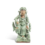 A 'Longquan' celadon-glazed and biscuit figure of a seated Guanyin, Yuan dynasty