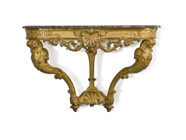 View full screen - View 1 of Lot 28. A Louis XV carved giltwood console table, mid-18th century.