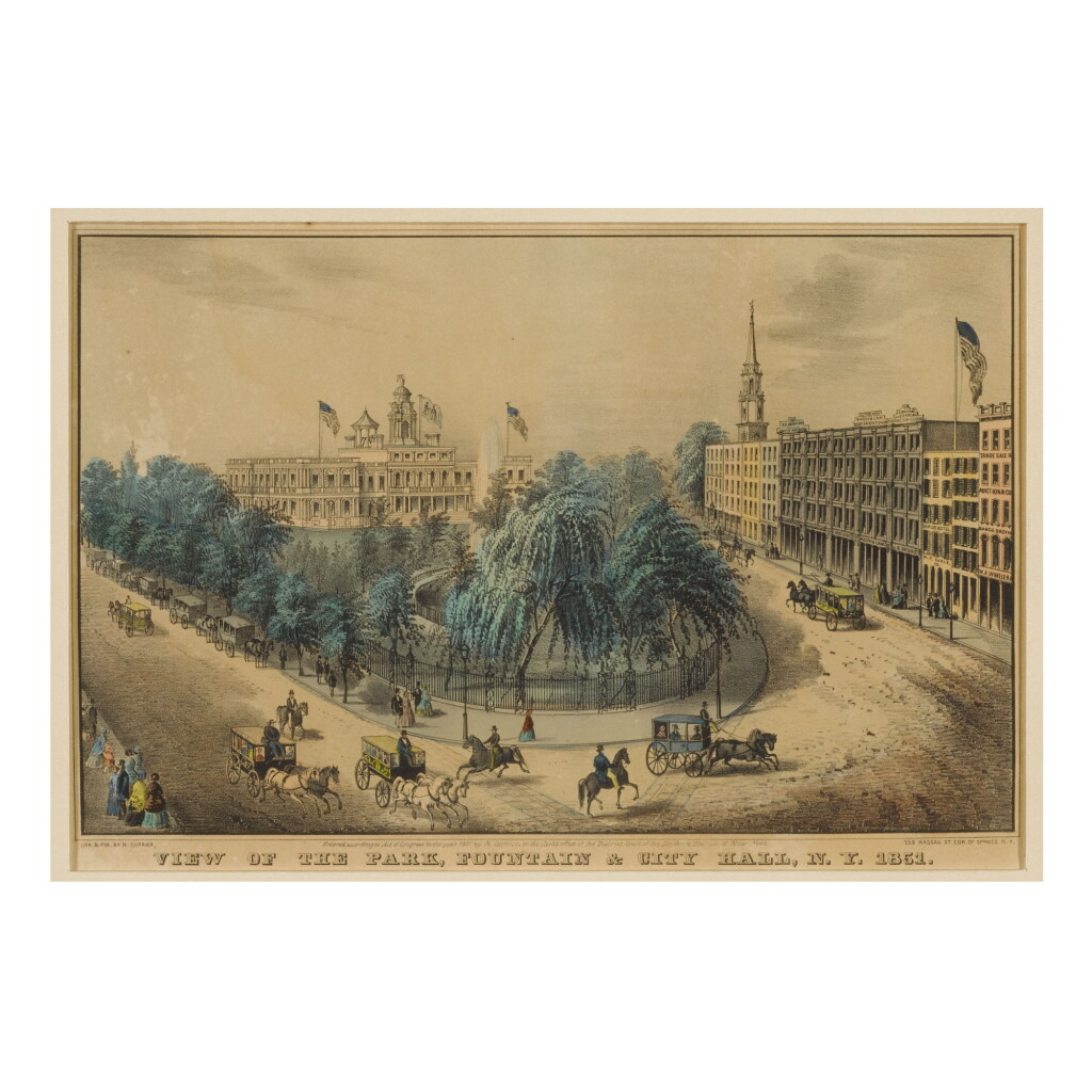 View full screen - View 1 of Lot 1755. CURRIER & IVES (PUBLISHERS) | VIEW OF THE PARK, FOUNTAIN & CITY HALL, N.Y..