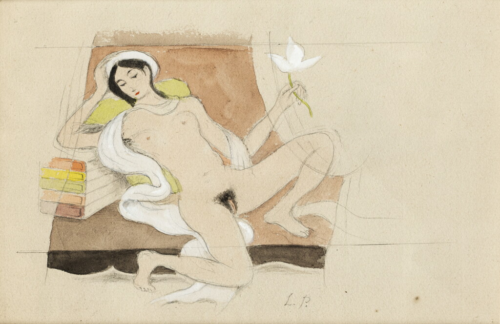View full screen - View 1 of Lot 3005. LE PHO | AN ORIGINAL SKETCH FOR A SILK PAINTING OF AN ESOTERIC NUDE.