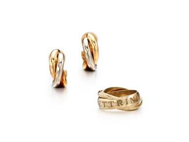 View full screen - View 1 of Lot 1634. 'Trinity' Gold Demi Parure | 卡地亞 | 'Trinity' K金 戒指及耳夹套装.