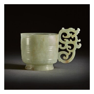 View full screen - View 1 of Lot 216. A RARE CELADON JADE CUP, YUAN / MING DYNASTY.