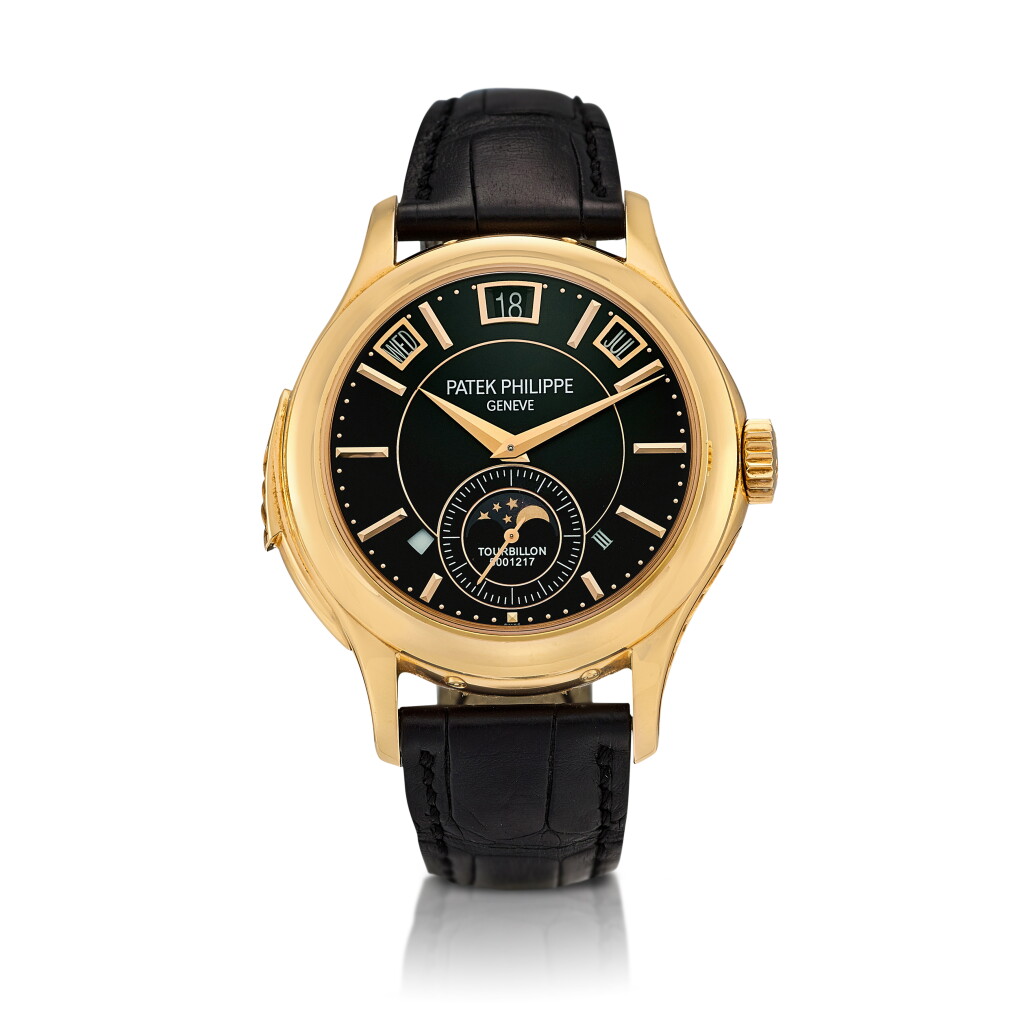 View full screen - View 1 of Lot 2138. Reference 5207 | A pink gold instantaneous perpetual calendar minute repeating tourbillon wristwatch with moon phases, leap year and day and night indication, Circa 2013 | 百達翡麗 | 型號5207 | 粉紅金瞬跳萬年曆三問陀飛輪腕錶,備月相、閏年及晝夜顯示,約2013年製.