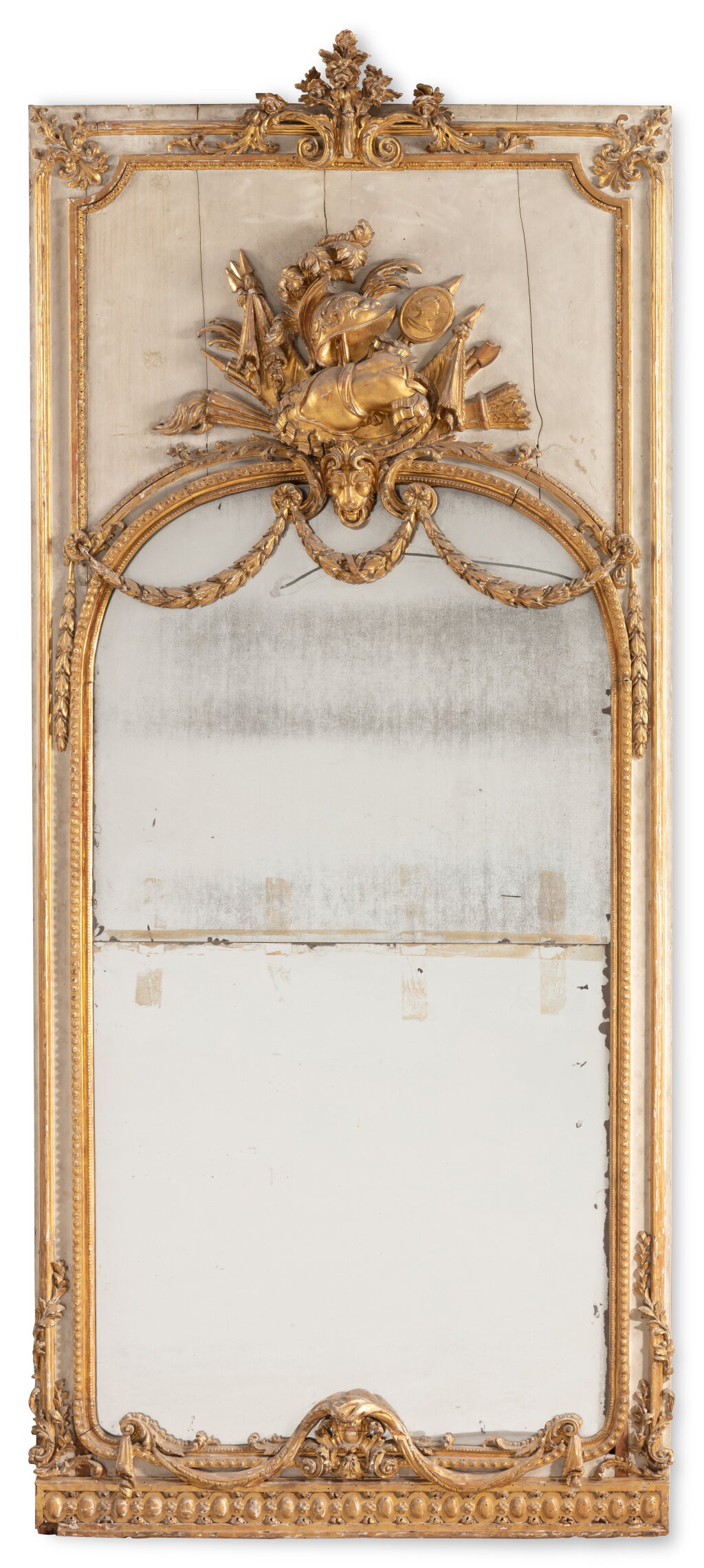 View full screen - View 1 of Lot 363. A pair of late Louis XV style giltwood trumeaux mirrors | Paire de trumeaux en bois doré de style Louis XV.