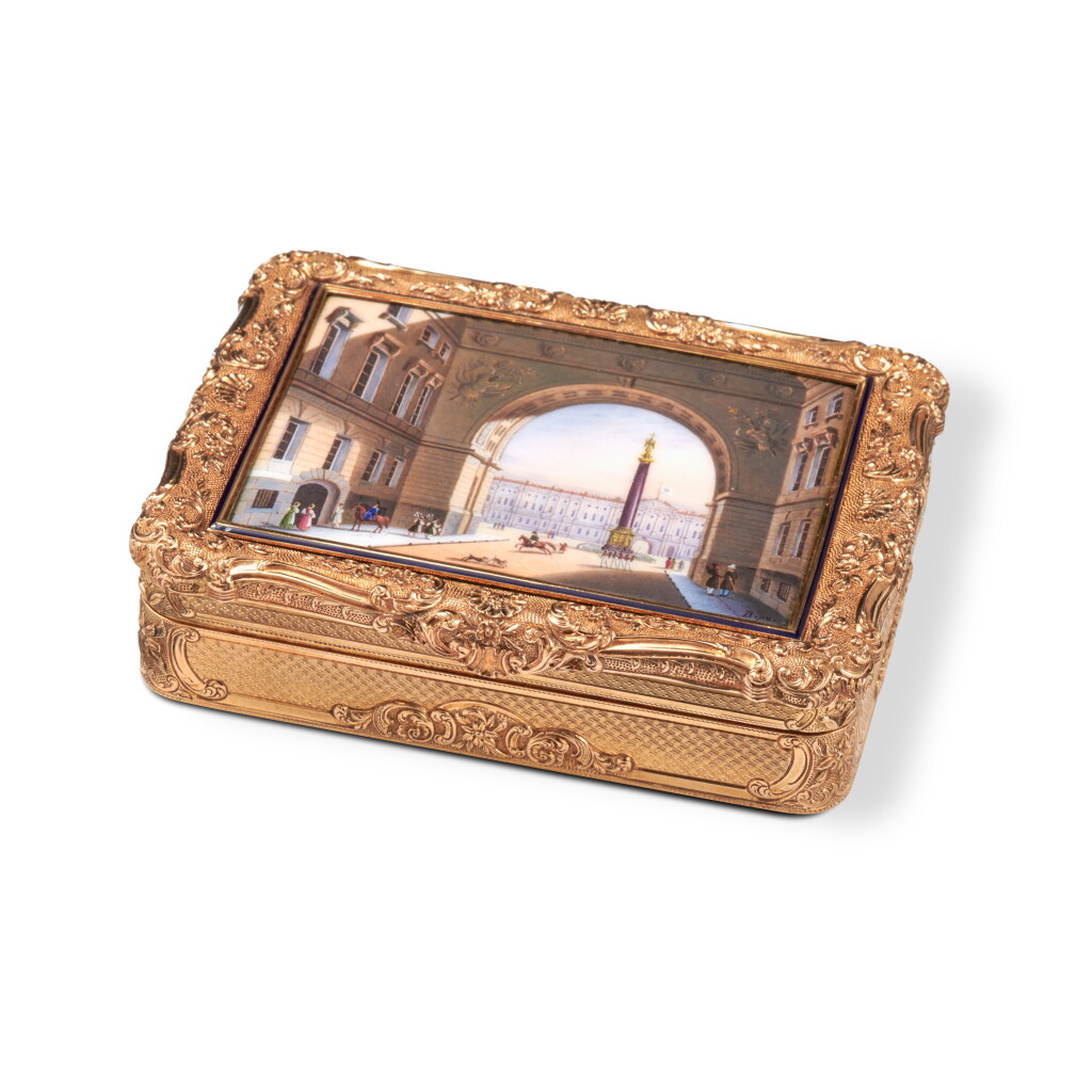 View full screen - View 1 of Lot 1087. A varicoloured gold and enamel snuff box, Carl Martin Weishaupt & Söhne, Hanau, circa 1840.