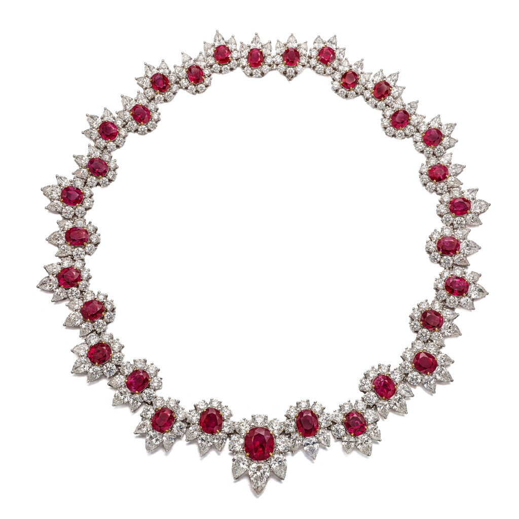 View full screen - View 1 of Lot 1902. Ruby and Diamond Necklace | 天然 「緬甸」未經加熱紅寶石 配 鑽石 項鏈(紅寶石總重約52.24克拉).