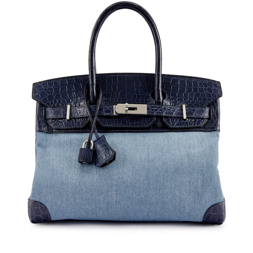 View full screen - View 1 of Lot 9684. Important Private Collection: Limited Edition Bleu Indigo Matte Niloticus Crocodile and Denim Birkin 30 Brushed Palladium Hardware, 2003.