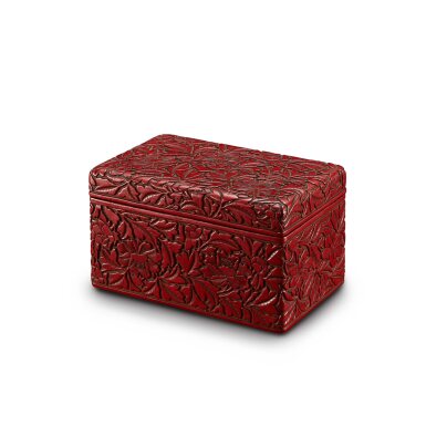 View full screen - View 1 of Lot 3629. A carved cinnabar lacquer 'floral' box and cover, Ming dynasty, 15th - 16th century | 明十五至十六世紀 剔紅四季花卉紋長方蓋盒.