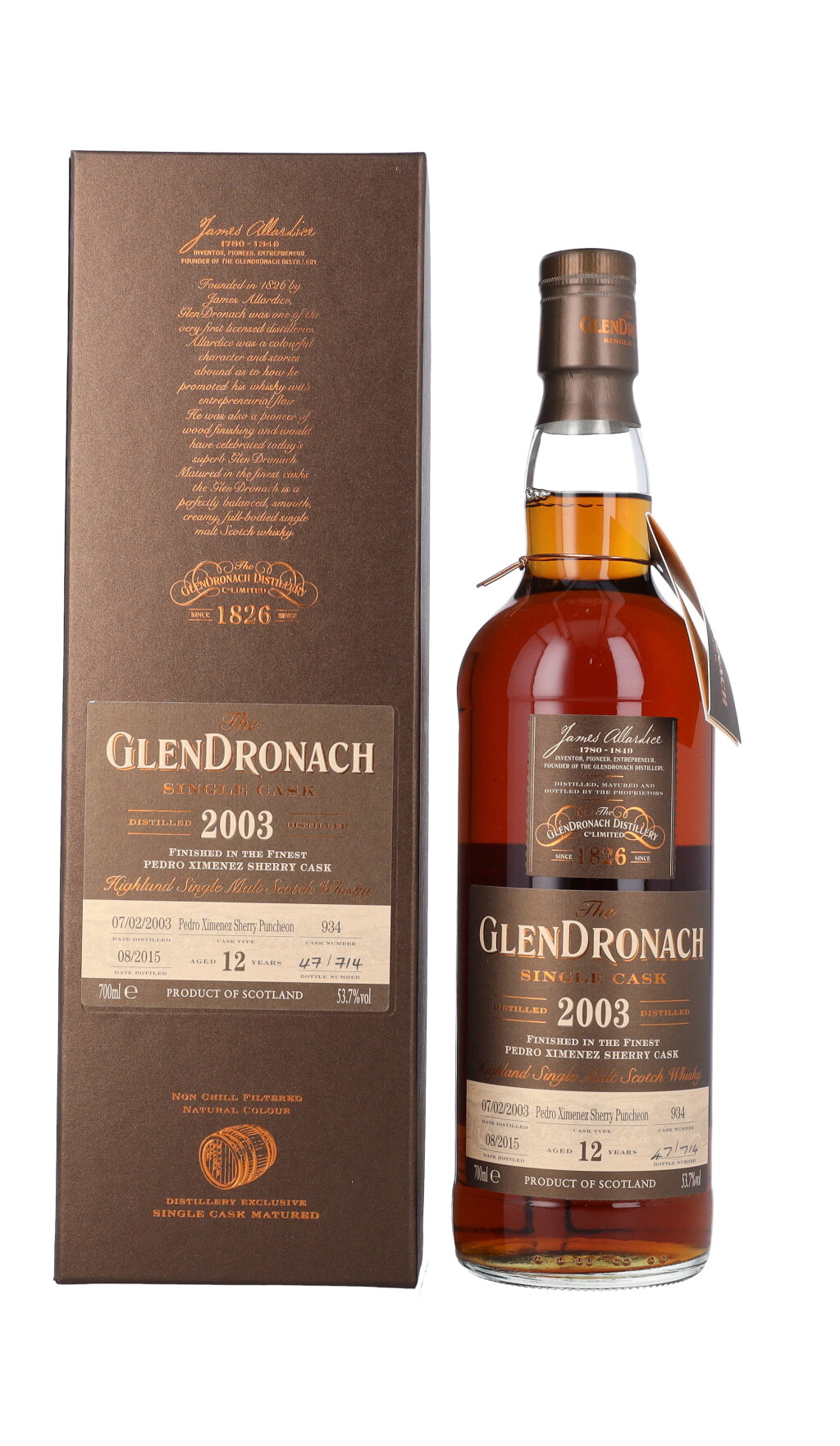 View full screen - View 1 of Lot 5596. The Glendronach Single Cask 12 Year Old 53.7 abv 2003 (1 BT70).