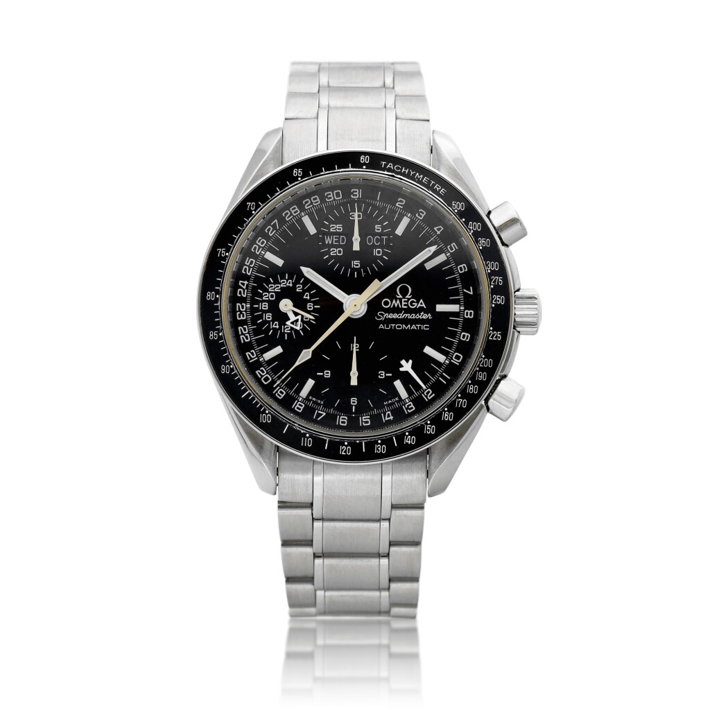 View full screen - View 1 of Lot 8086. Speedmaster Day-Date, Reference 3520.50.00 | A stainless steel triple calendar chronograph wristwatch with 24 hours indication and bracelet, Circa 2003 " 歐米茄 | 超霸系列星期日曆 型號3520.50.00 | 精鋼全日曆計時鏈帶腕錶,備24小時顯示,約2003年製.