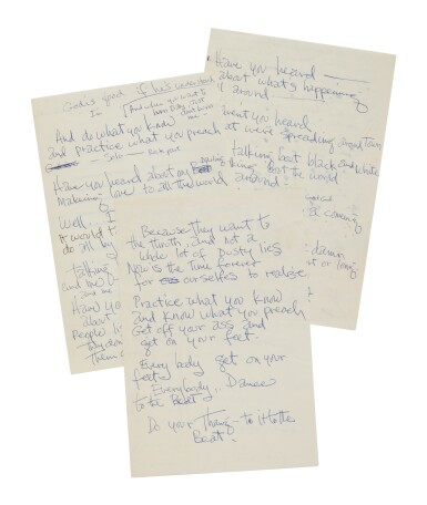 View full screen - View 1 of Lot 46. Jimi Hendrix | His working lyrics for "Straight Ahead" .