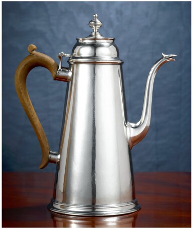 View full screen - View 1 of Lot 72. A LARGE EARLY AMERICAN COFFEE POT, SIMEON SOUMAINE, NEW YORK, CIRCA 1730.