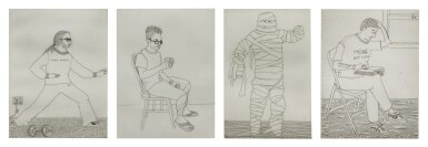 View full screen - View 1 of Lot 152. JENNIFER BORNSTEIN | I. TEENAGE ROOMMATE GOING TO A COSTUME PARTY II. MARVIN WATCHING TV III. TEENAGE ROOMMATE PRACTICING KUNG FU IN THE LIVING ROOM WHILE LISTENING TO DAYTIME TV IV. UNION PROJECTIONIST READING HIS BOOK BETWEEN REELS.