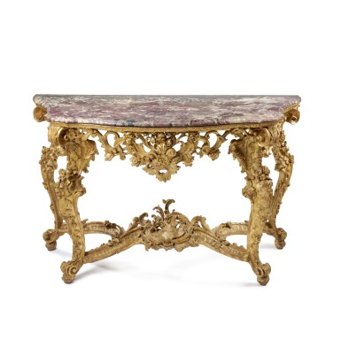 View full screen - View 1 of Lot 31. An Italian carved giltwood console table, Genoa, circa 1760.