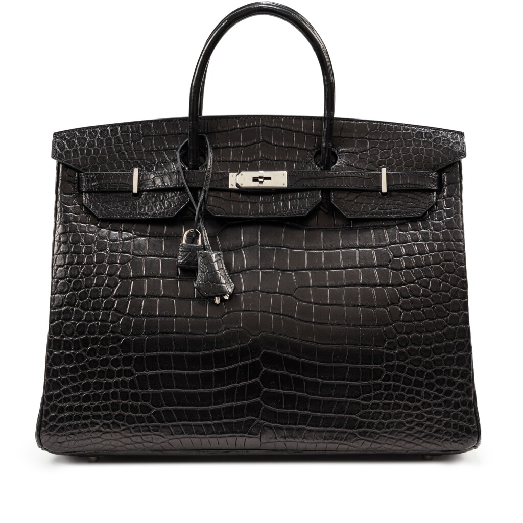 View full screen - View 1 of Lot 641. Black Matte Porosus Crocodile Birkin 40 Palladium Hardware, 2014.