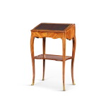A Louis XV gilt-bronze mounted tulipwood, amaranth and satinwood veneered standing desk, circa 1750 | Bureau écritoire en placage de bois de rose, satiné et amarante, monture de bronze doré d'époque Louis XV, vers 1750