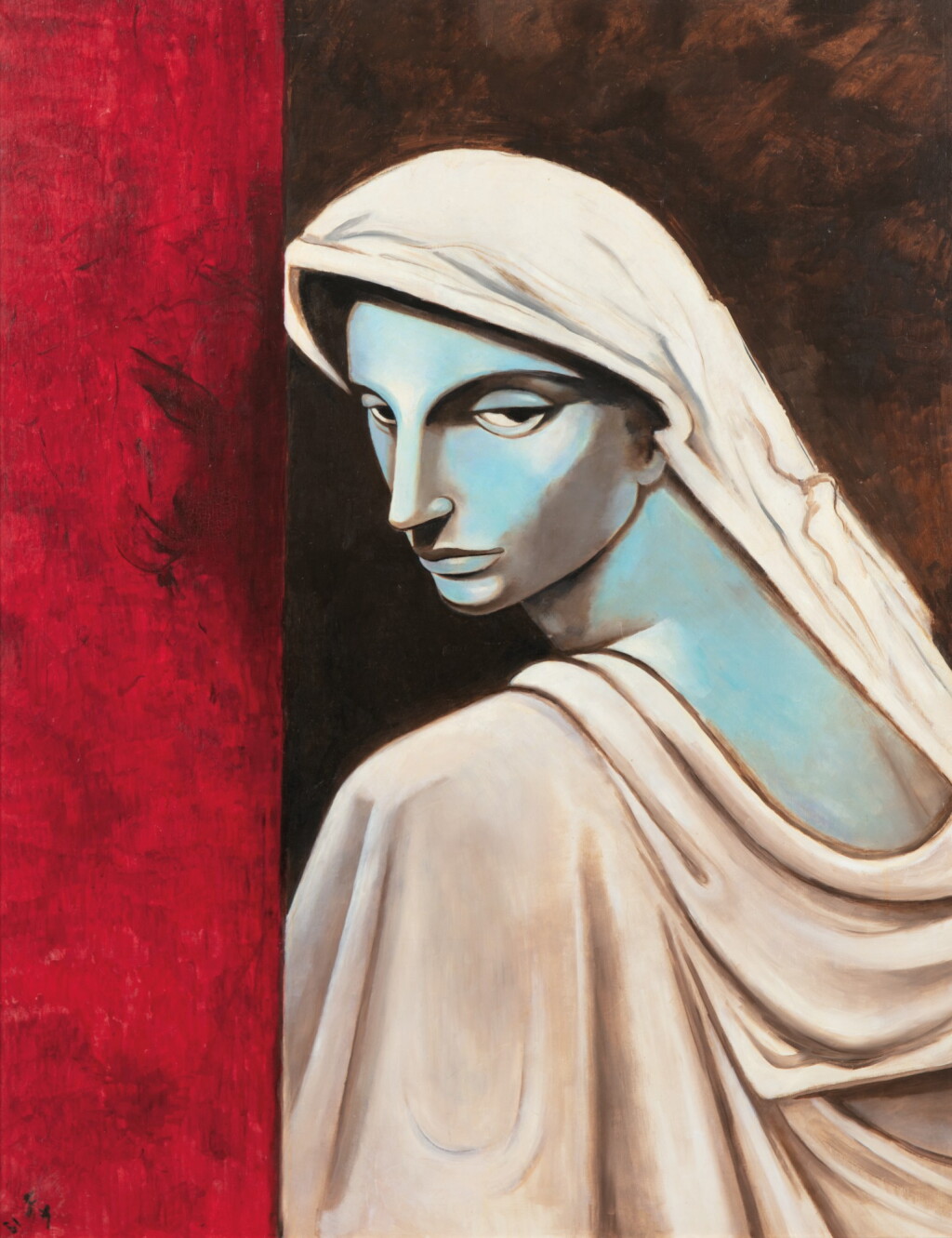 View full screen - View 1 of Lot 28. JEAN COCTEAU. Portrait d'une tragédienne. Huile sur toile, signée "J" et datée 51 en bas à gauche. 146 x 114 cm.