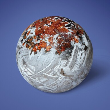View full screen - View 1 of Lot 104. Extraterrestrial Crystal Ball — Crystalline Structure Of Seymchan Pallasite Dramatized In Sphere.